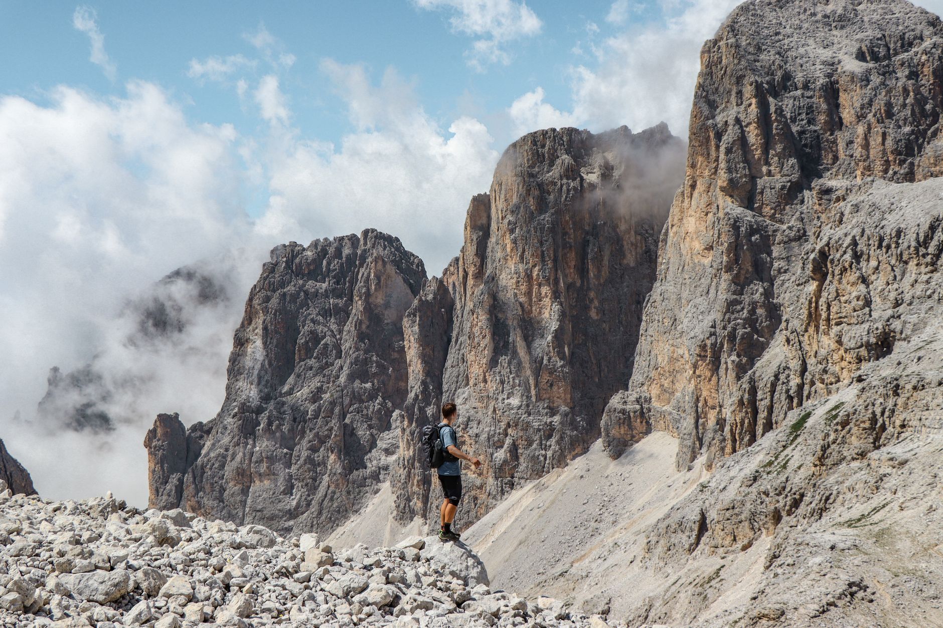 Dolomites peak alpine sunrise mist