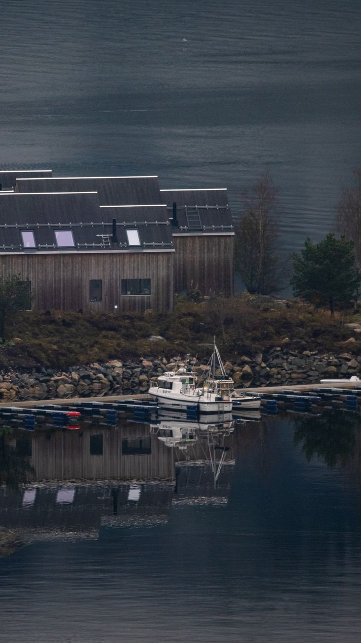 Scandinavian fjord coastal wooden cabin