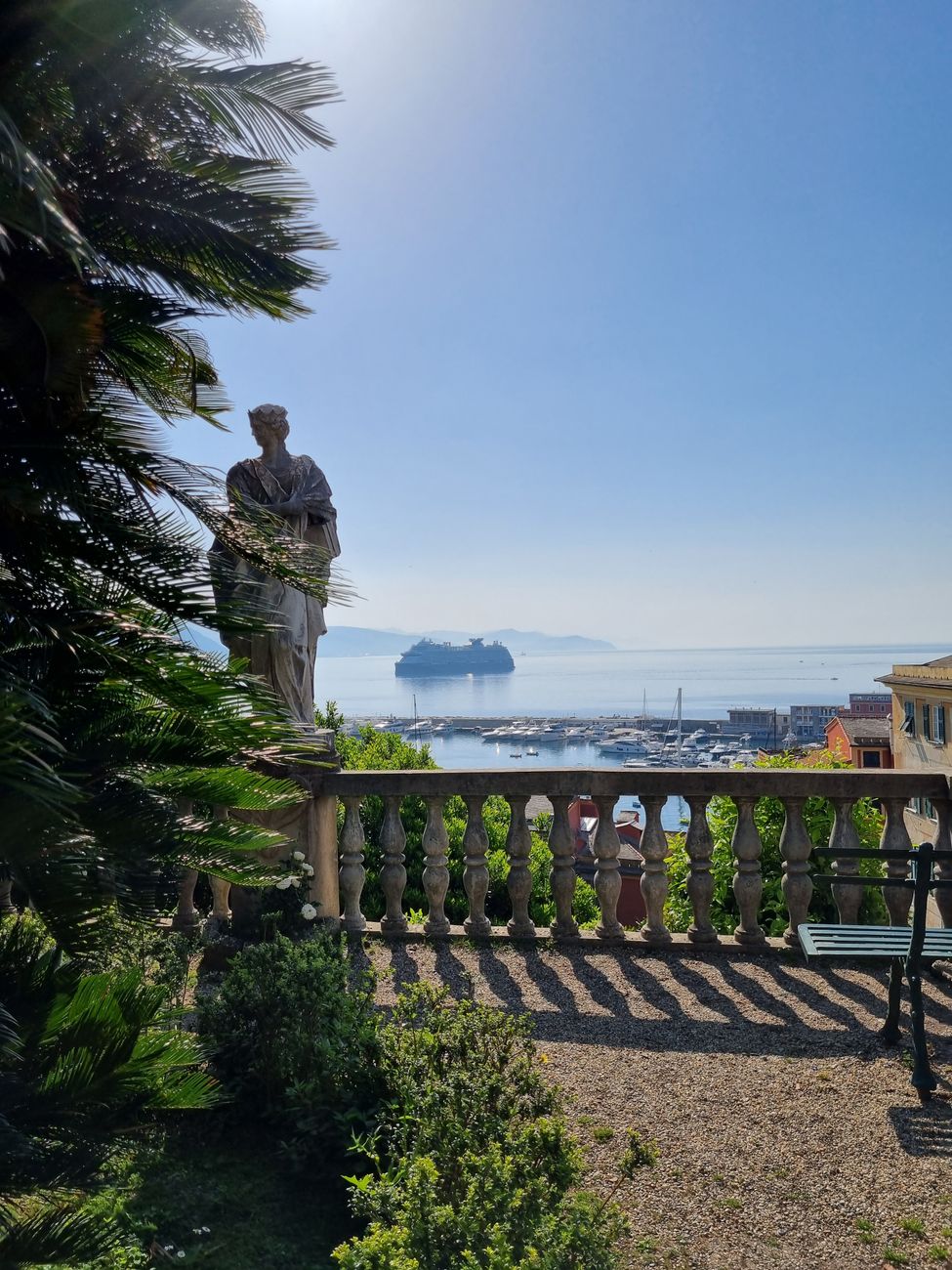Quiet Italian coastal villa terrace overlooking water